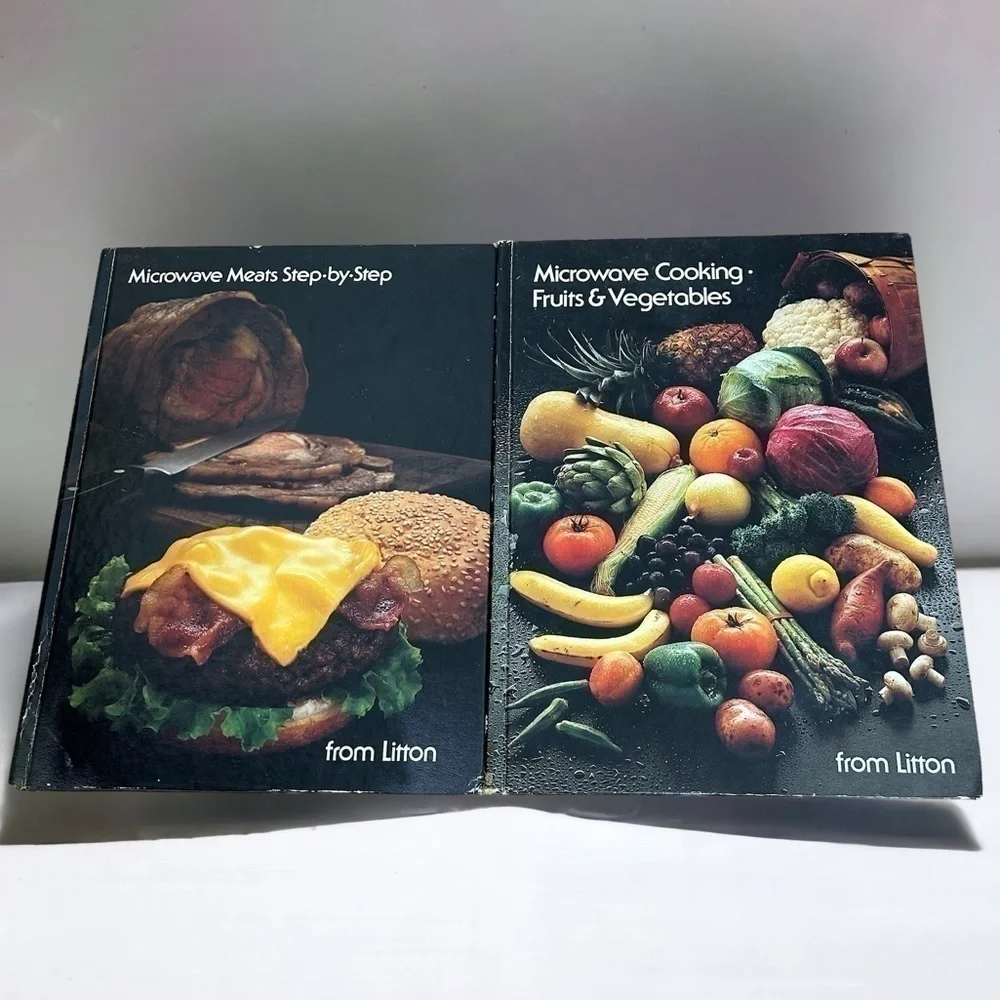 Vintage Litton Microwave Cookbook Bundle Meats Vegetable Hardcover Black